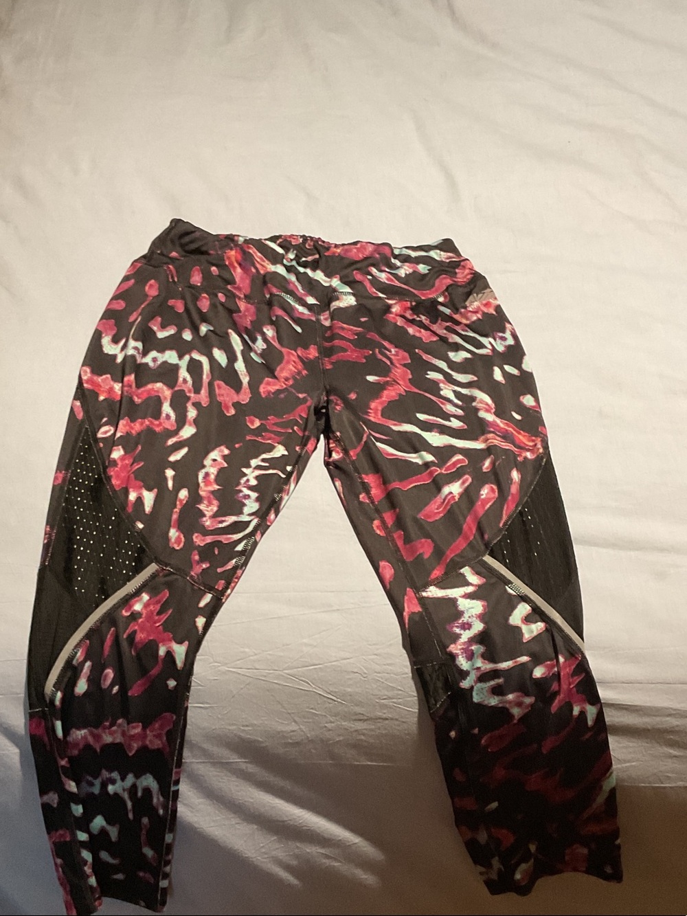 Avia Black Leggings with Pink and Light Blue Abstract Print